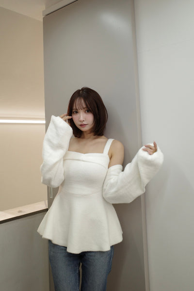【10月上旬配送】Fuzzy Knit Peplum Cami & Bolero Set