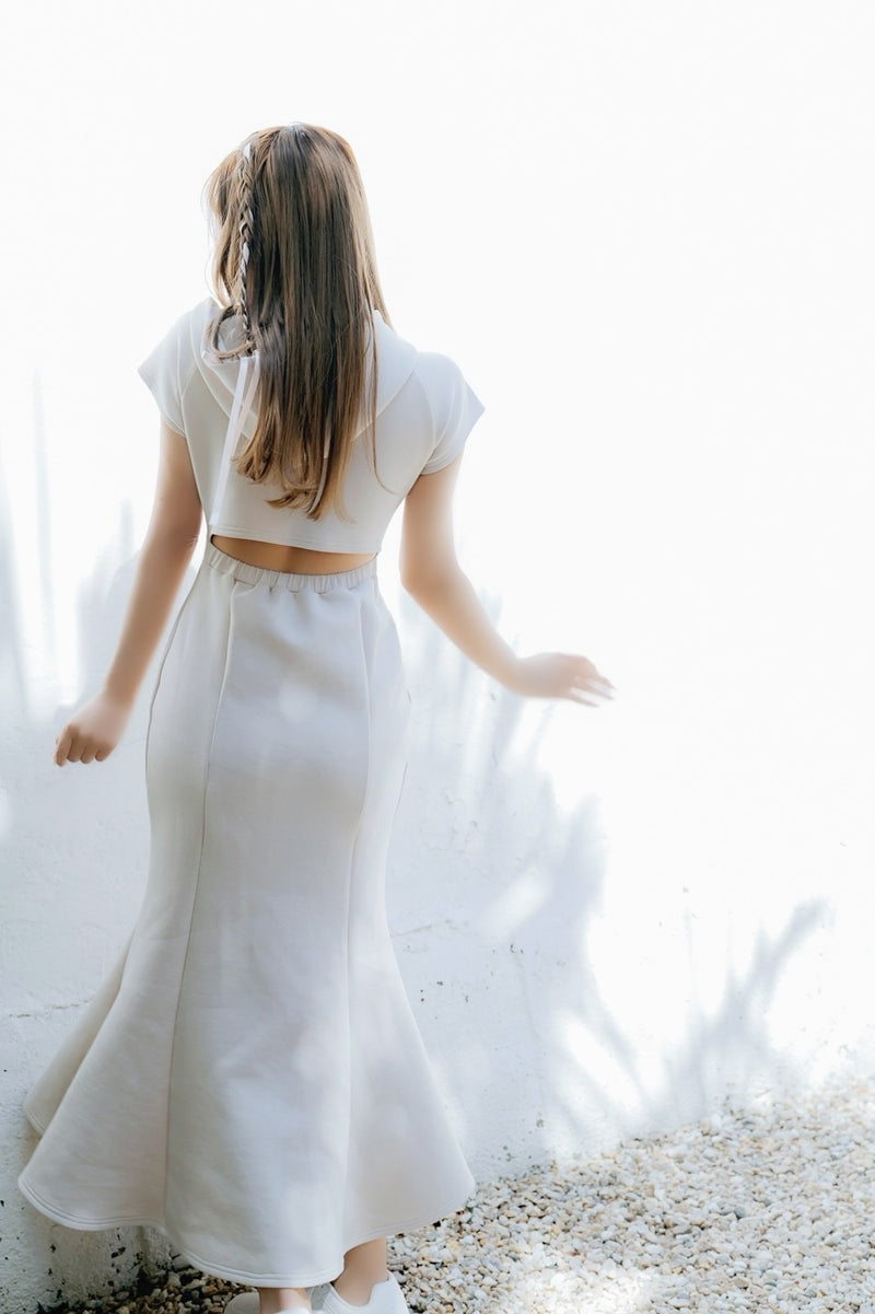 Double Jersey Back Open Hood Dress