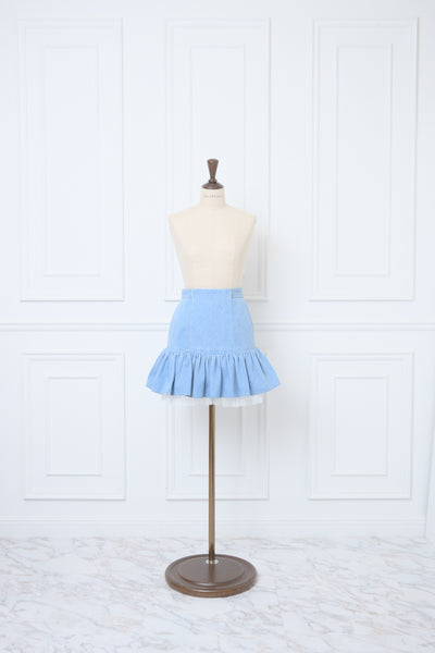 Sheer Hem Denim Mini Skirt