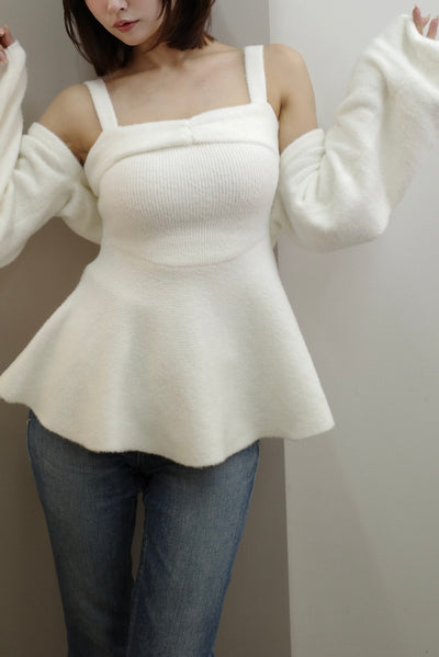 【10月上旬配送】Fuzzy Knit Peplum Cami & Bolero Set