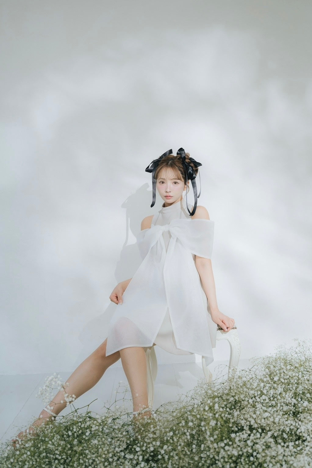 ワンピース Sheer Big Ribbon Mini Dress Sheer Big Ribbon Mini Dress - MISTREASS