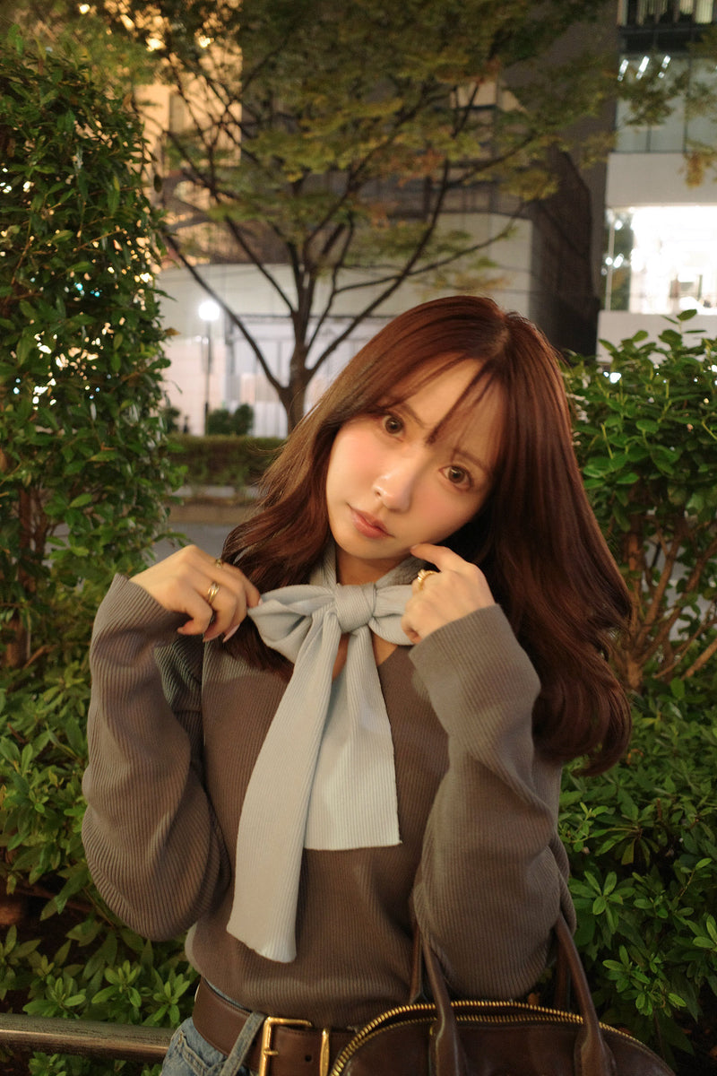 【12月中旬配送】Ribbon Tie Rib Kint Tops