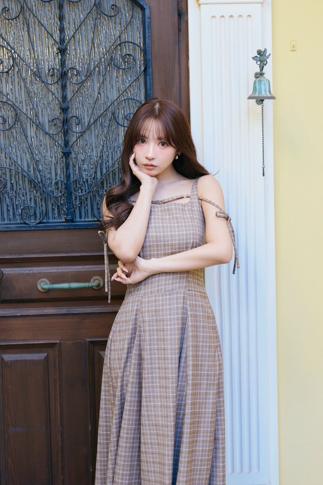 Ribbon shoulder check dress - MISTREASS