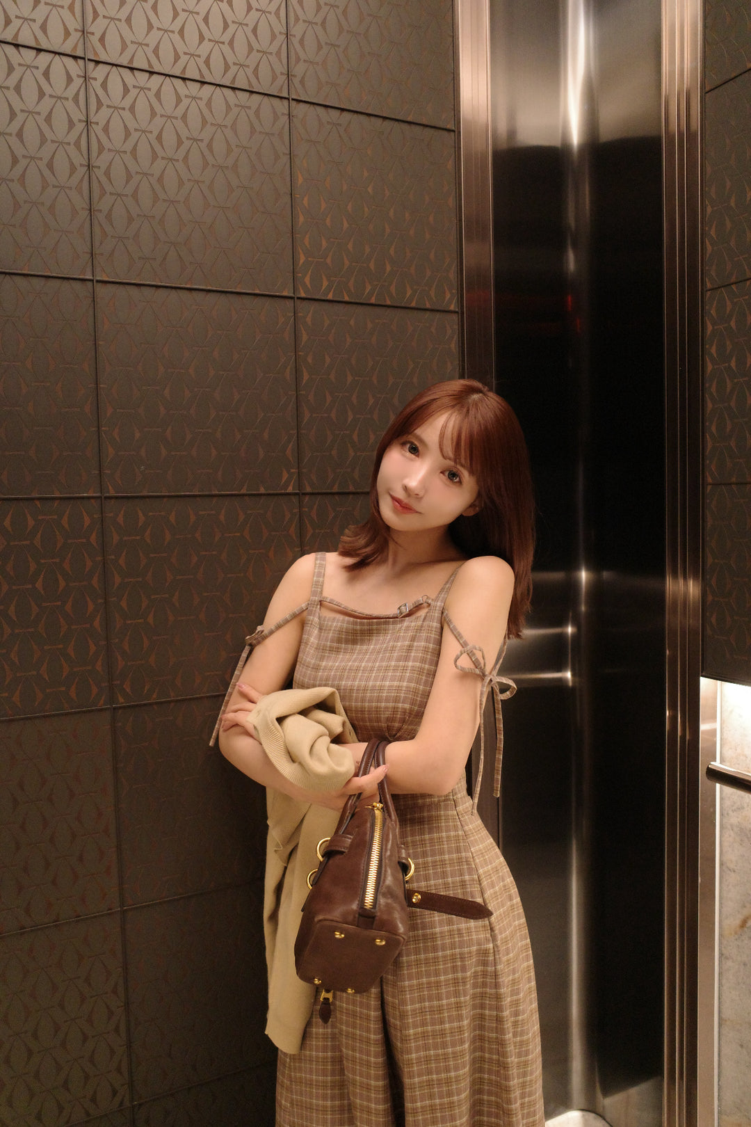 Ribbon shoulder check dress - MISTREASS