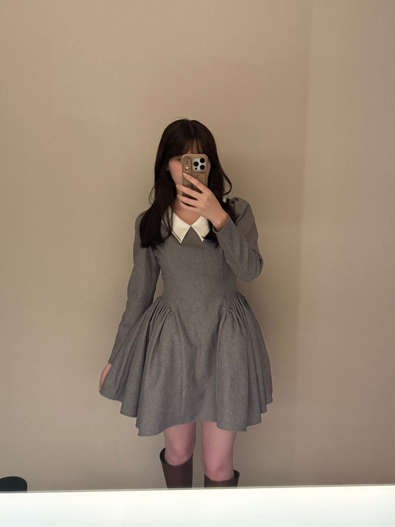 【10月上旬配送】 Side Volume Contrast Collar Dress