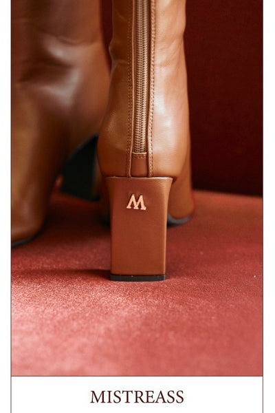 Logo Accent Square Toe Long Boots