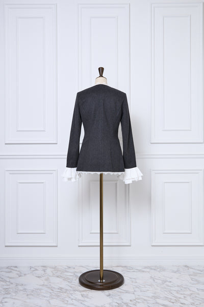【10月中旬配送】Lace Trim Ruffle Sleeve Jacket