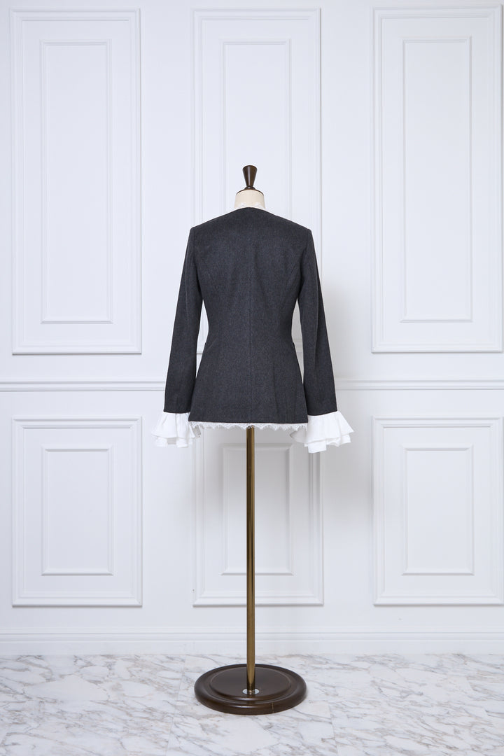 Lace Trim Ruffle Sleeve Jacket - MISTREASS