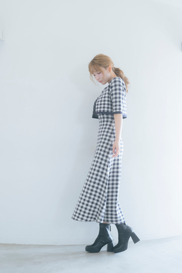 新品タグ付き♡ミストレアス♡ギンガムチェックニットドレス&カーディガン Gingham Check Knit Dress & Cardigan - MISTREASS