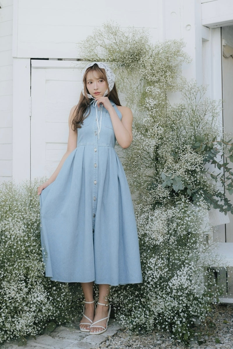 Denim Amerian Sleeve Long Dress