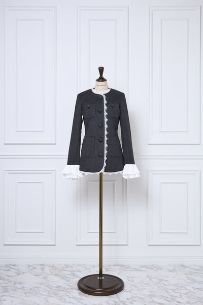 【10月中旬配送】Lace Trim Ruffle Sleeve Jacket