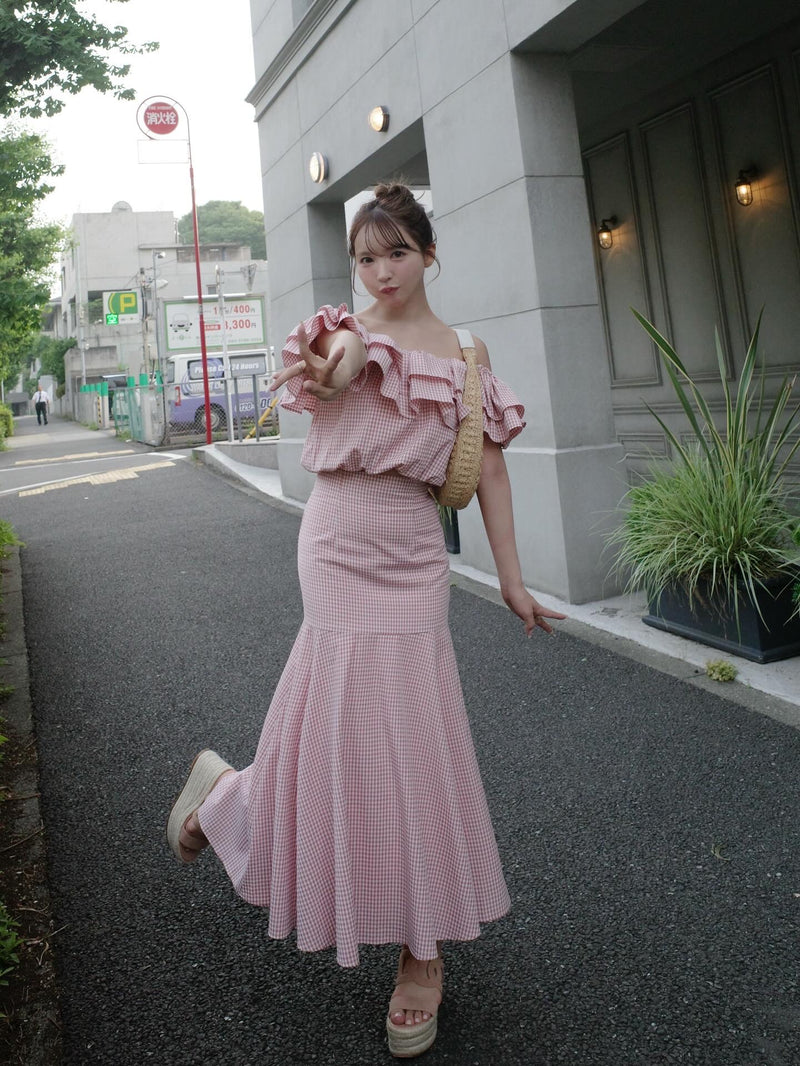 Gingham Check Frill Top & Long Skirt