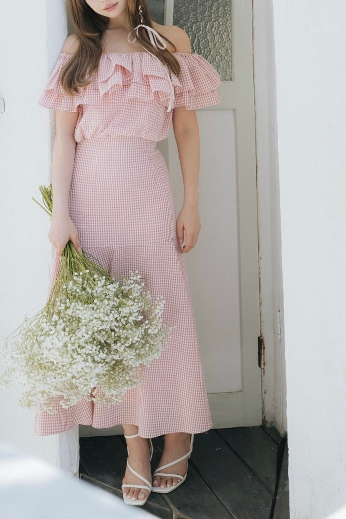 Gingham Check Frill Top & Long Skirt