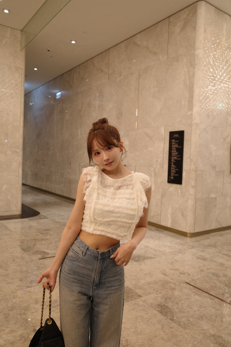 ミストレアス MISTREASS Sheer Sparkle Frill Top Sheer Sparkle Frill Top - MISTREASS