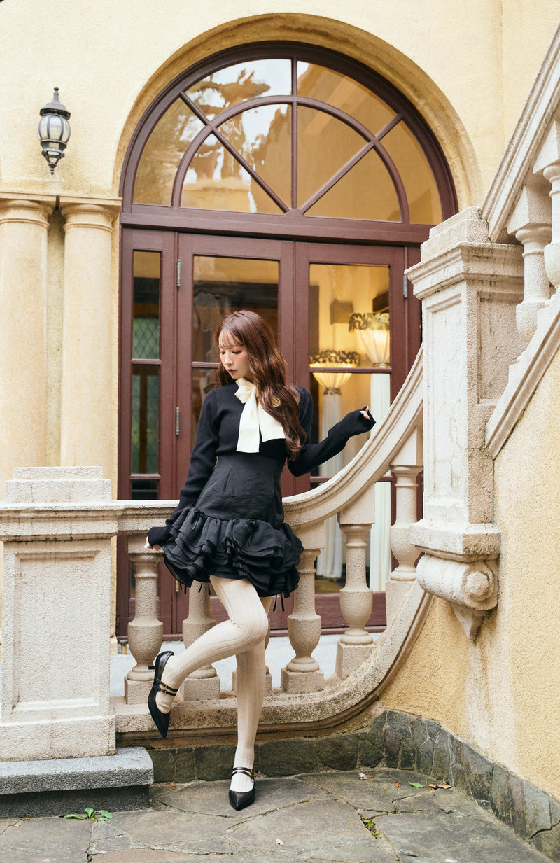 【12月中旬配送】Ribbon Tie Rib Kint Tops