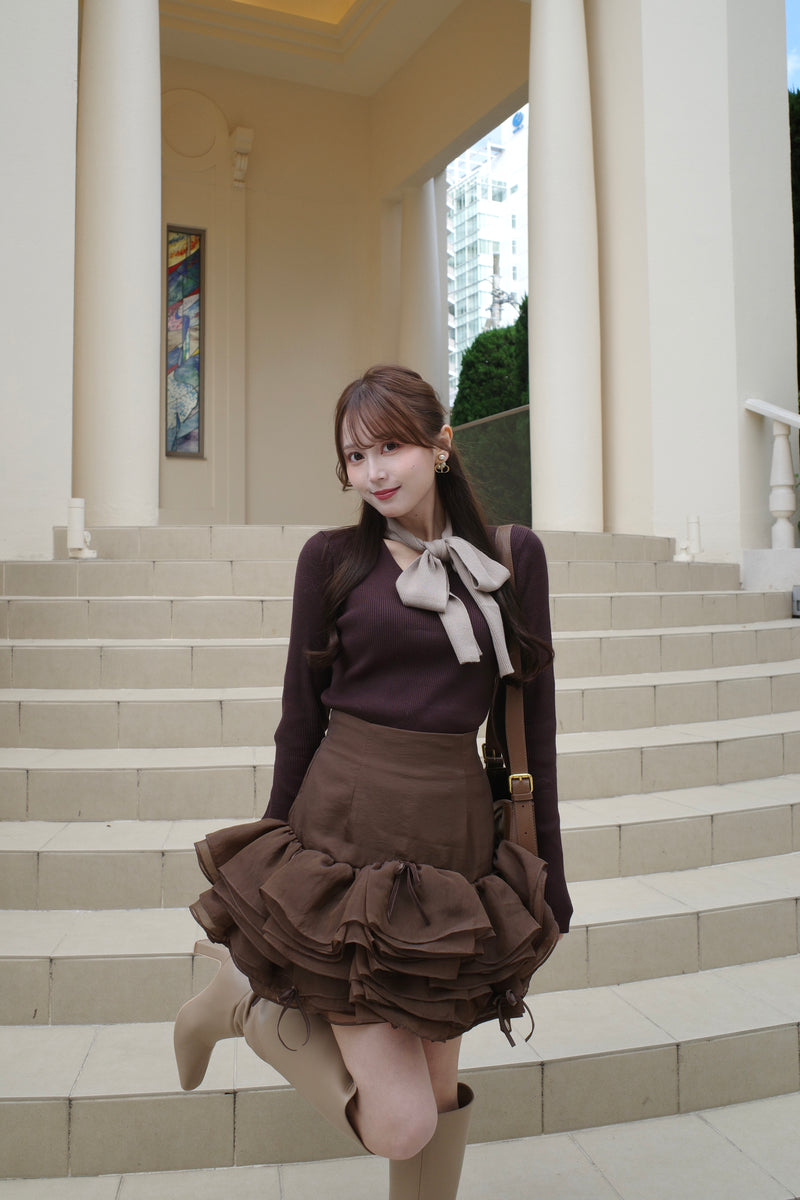 【12月中旬配送】Ribbon Tie Rib Kint Tops