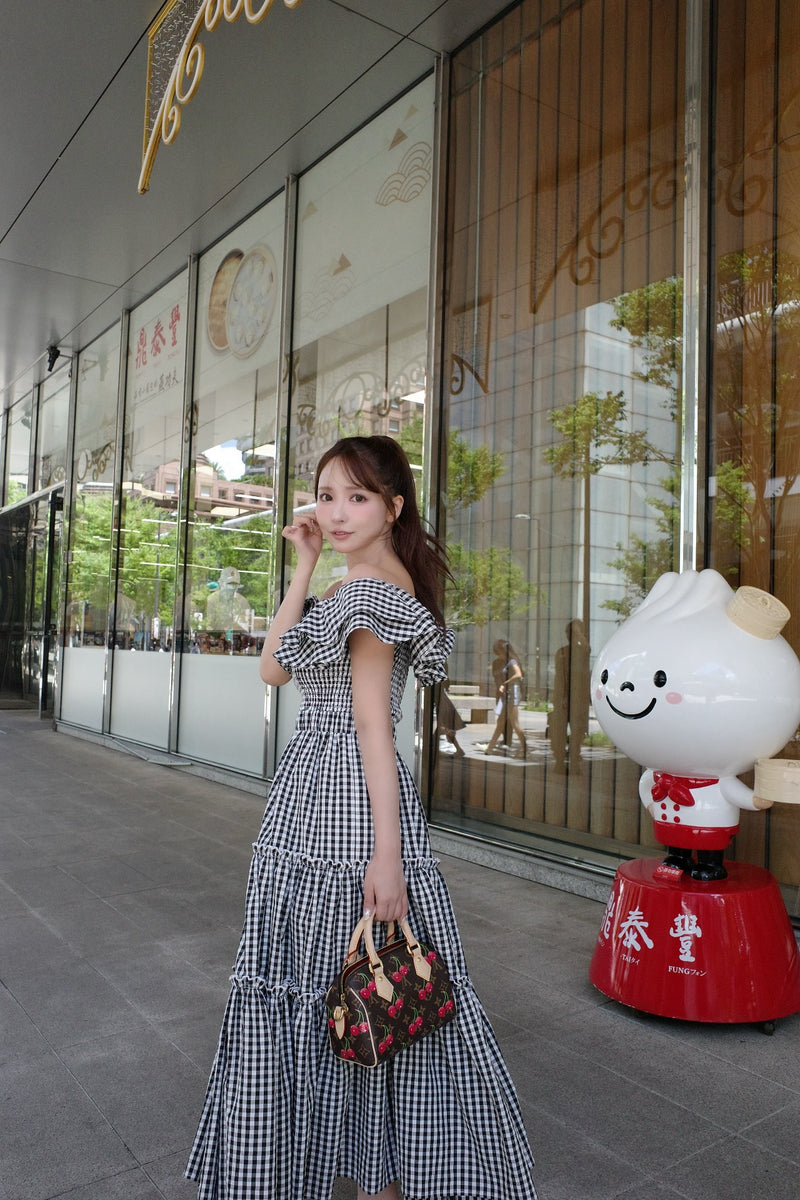 Gingham Check Double Ruffle Dress