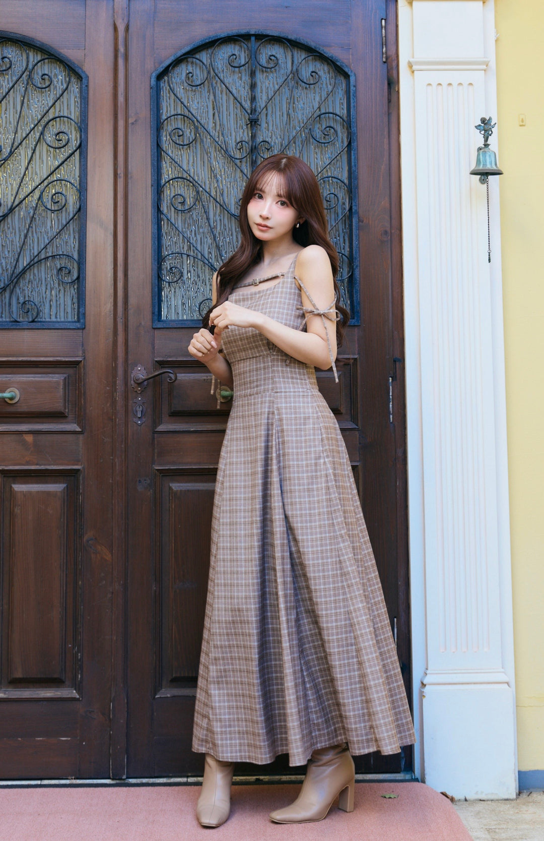 ワンピース MISTREASS Ribbon shoulder check dress Ribbon shoulder check dress - MISTREASS