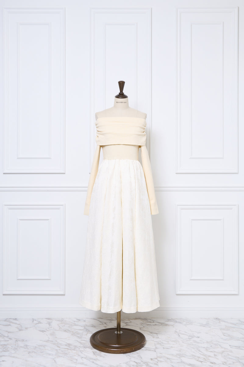 Off-Shoulder Knit & Jacquard Long Dress