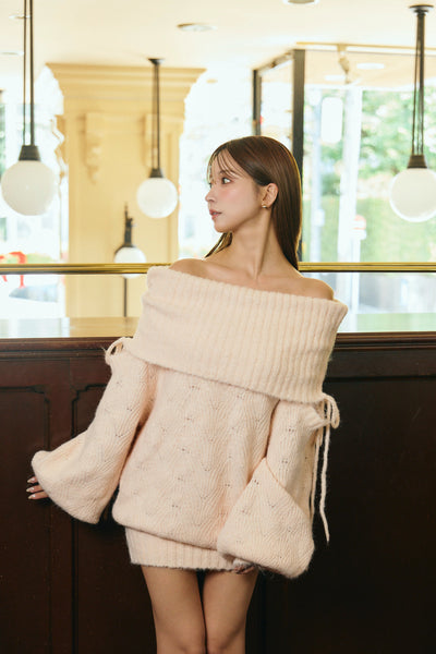 Sweet Ribbon Off-Shoulder Knit Dress