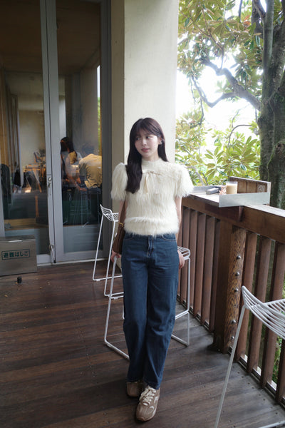 【10月上旬配送】Fluffy Ribbon Puff Knit Top