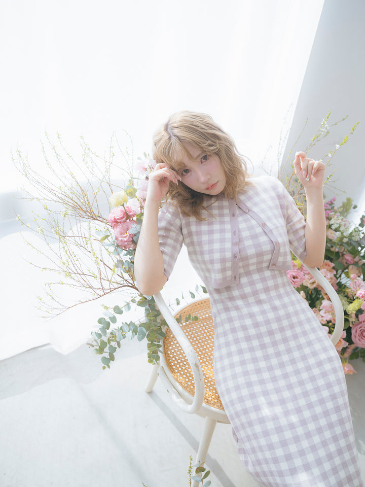 Gingham Check Knit Dress & Cardigan - MISTREASS