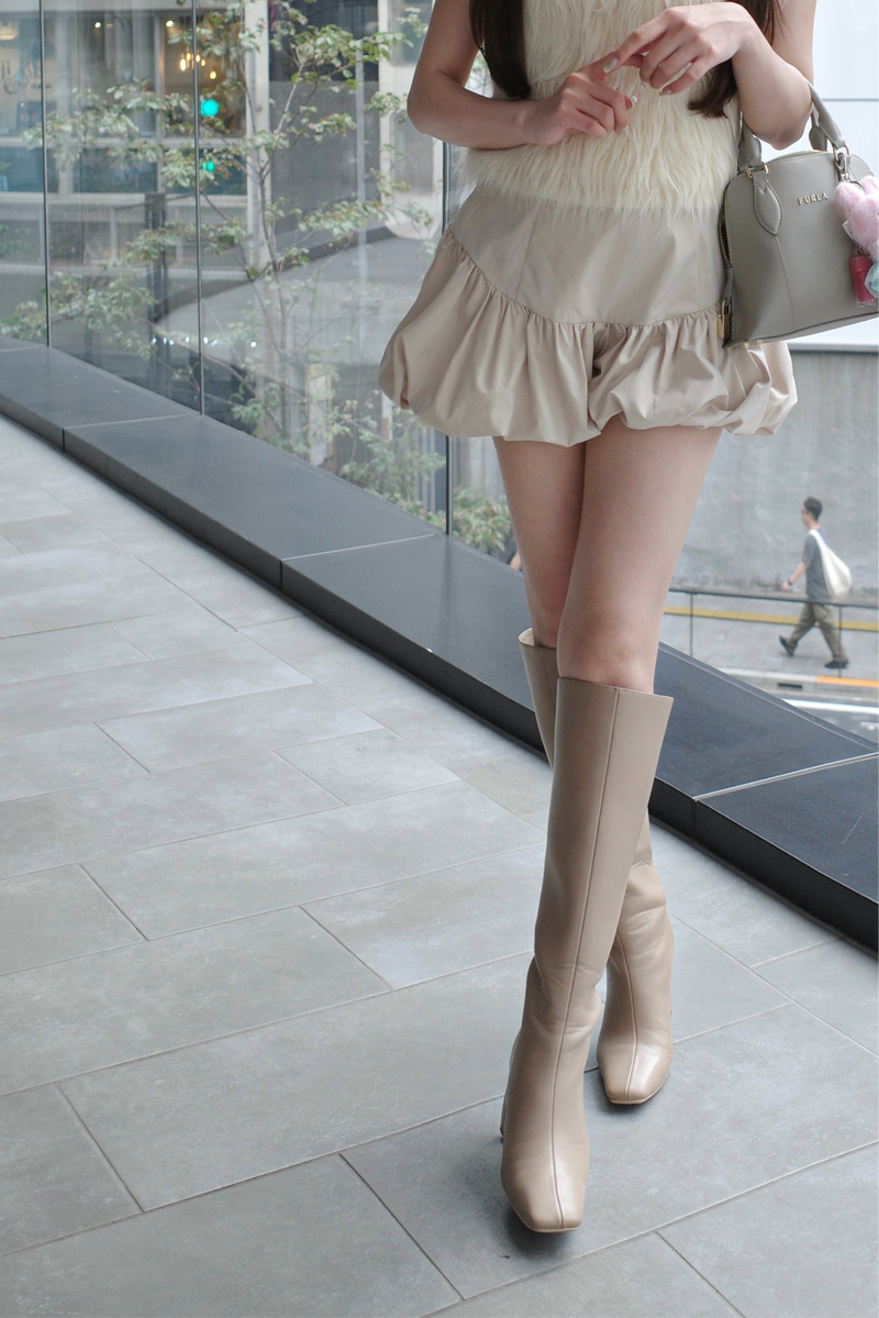 Logo Accent Square Toe Long Boots