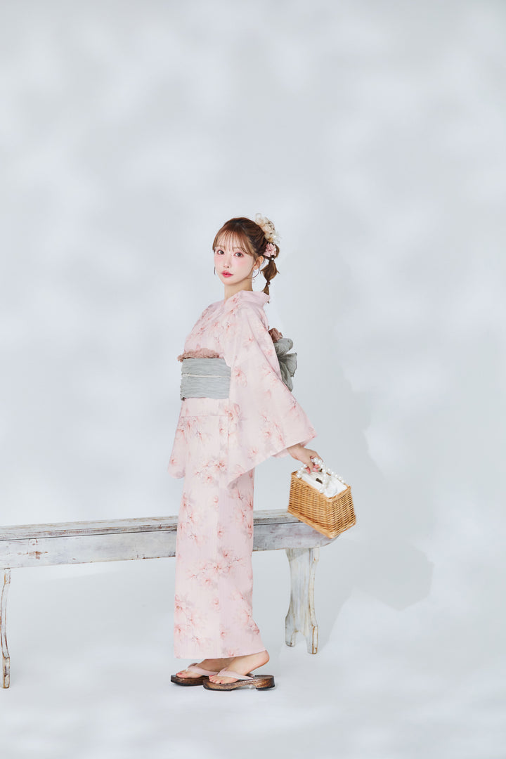 浴衣 (MISTREASS×sugarコラボ)浴衣、帯、飾り紐3点セット sugarコラボ】ふんわり淡桃に咲くマグノリア浴衣 - MISTREASS