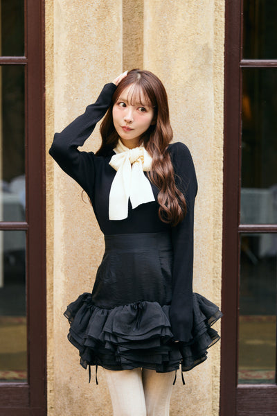 【12月中旬配送】Ribbon Tie Rib Kint Tops