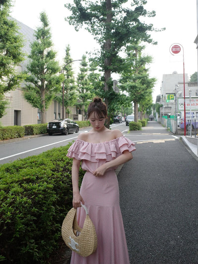 Gingham Check Frill Top & Long Skirt