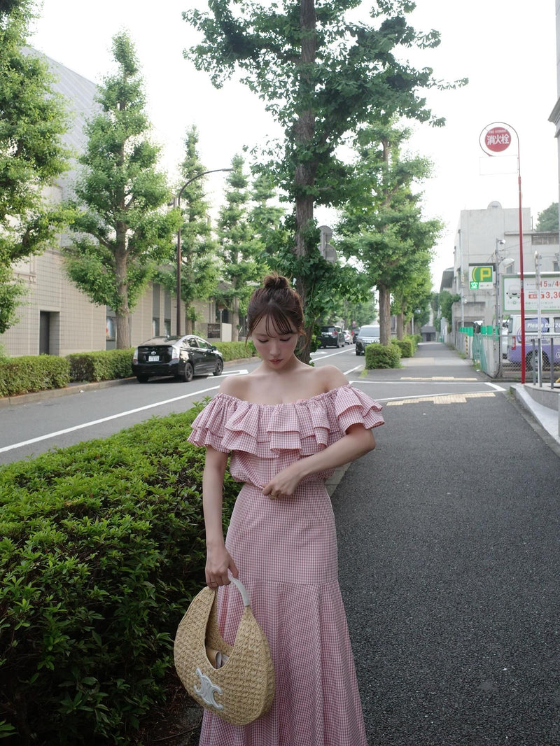 Gingham Check Frill Top & Long Skirt
