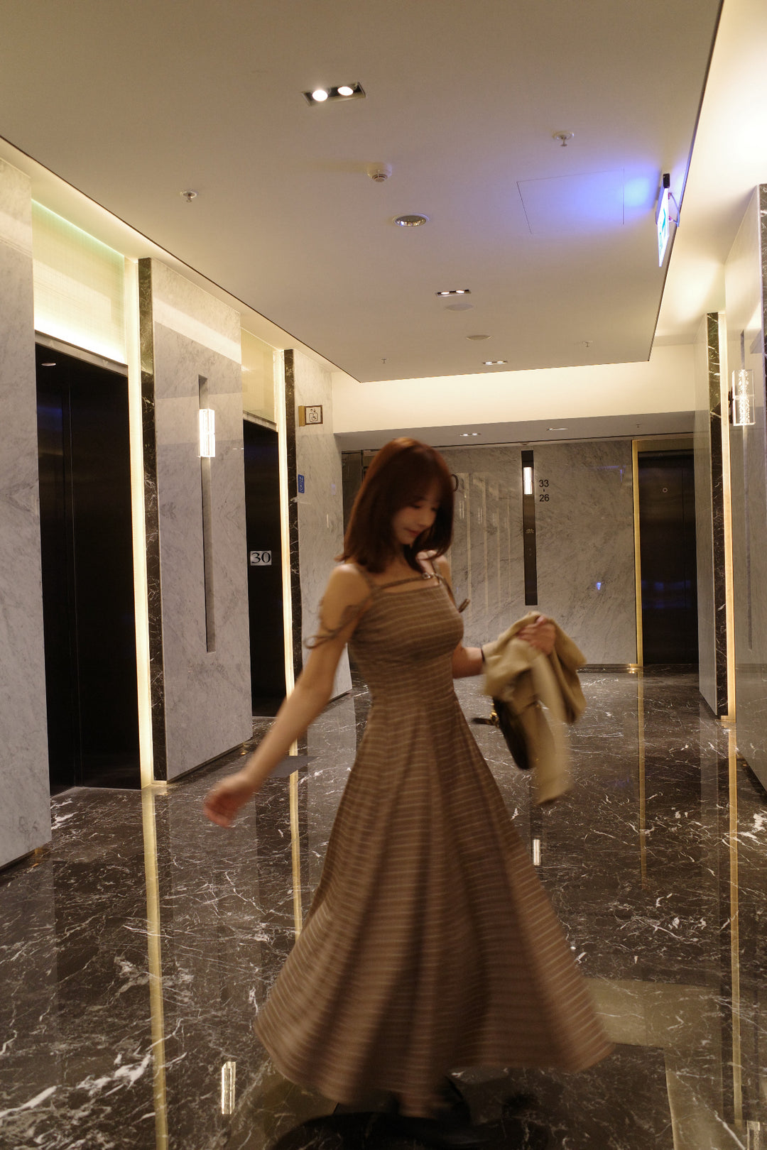 Ribbon shoulder check dress - MISTREASS