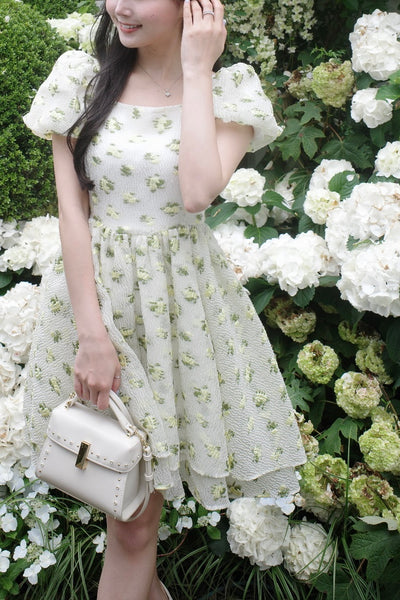 Sheer Ripple Mini Puff Dress