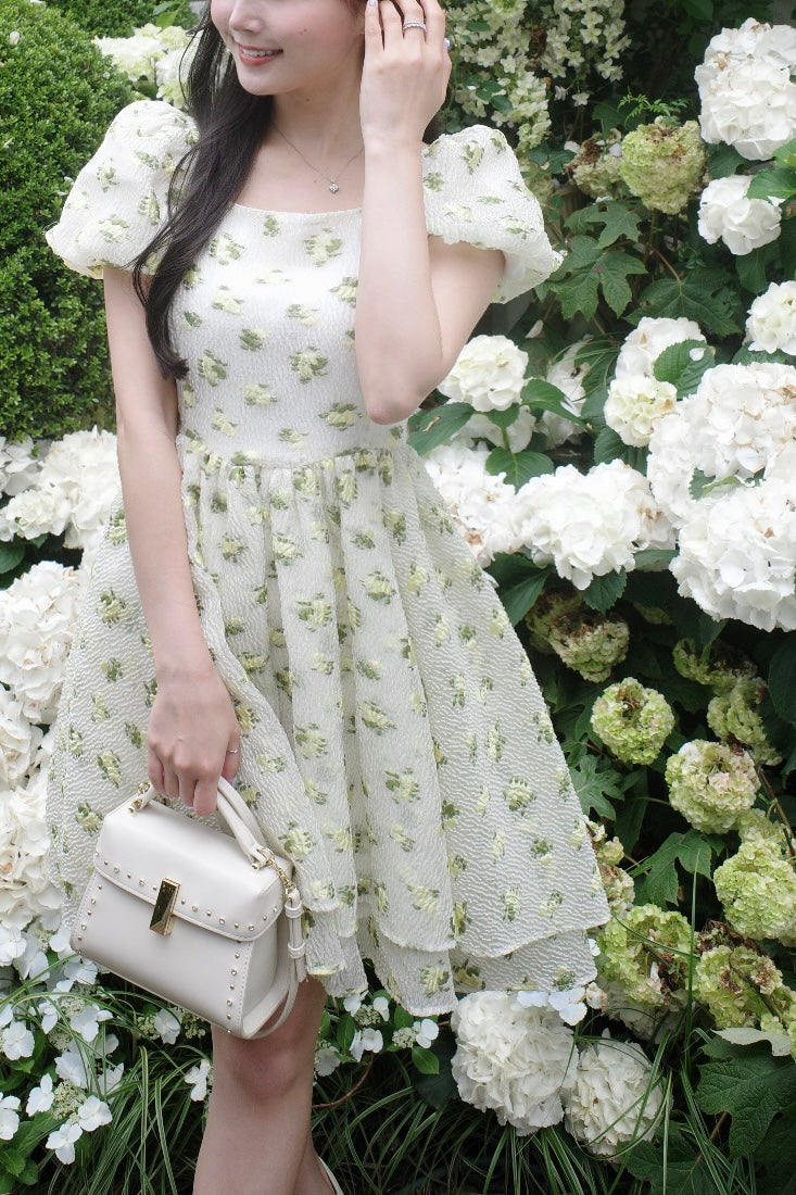 Sheer Ripple Mini Puff Dress