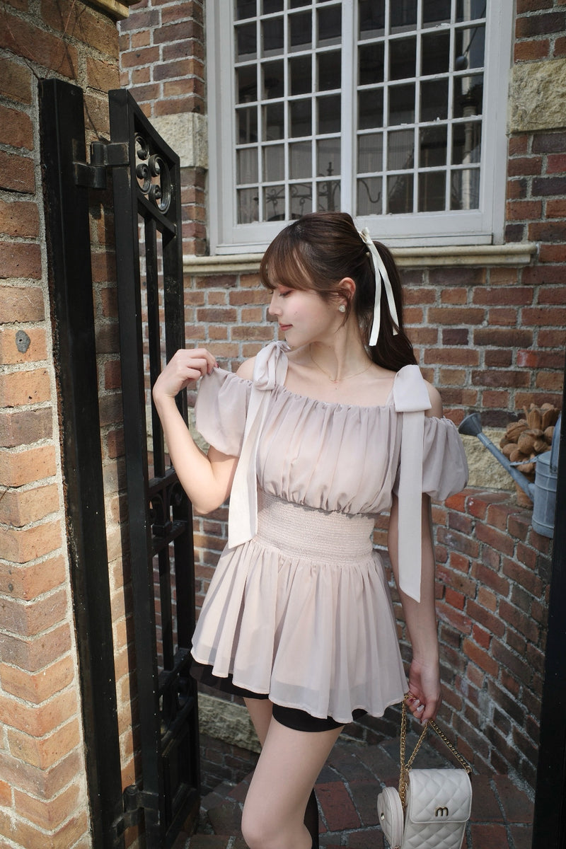 Shoulder Ribbon Soft Chiffon Tunic