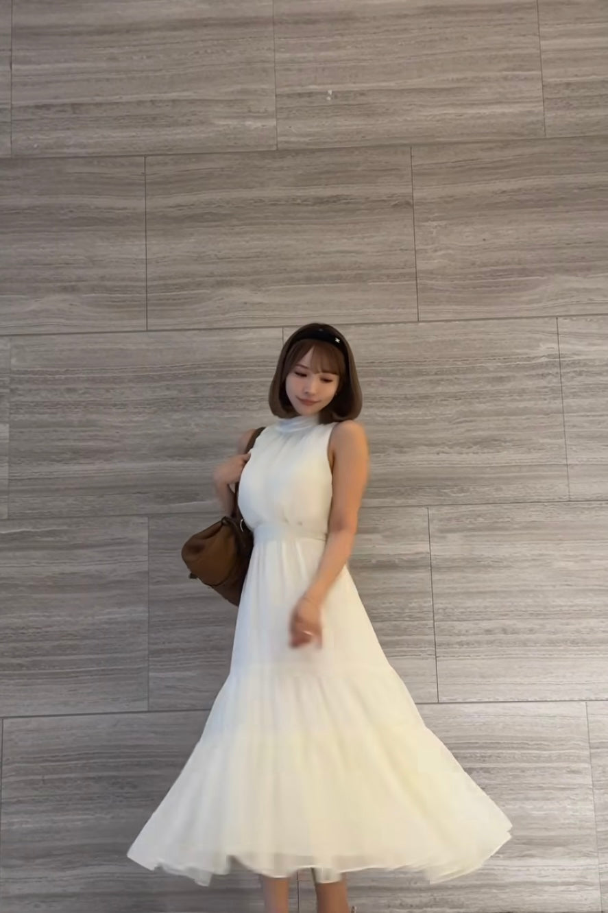ワンピース MISTREASS Sheer Shiny Gather TieredDress Sheer Shiny Gather Tiered Dress - MISTREASS