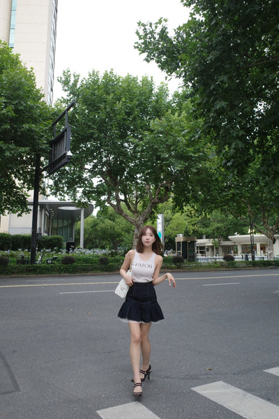 Sheer Hem Denim Mini Skirt