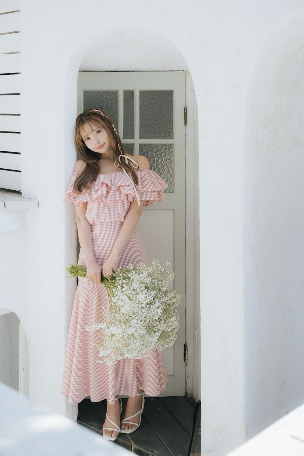 【BAON】Hebit Seersucker Check Frill Long Skirt HeRIN.CYE | Frill hem skirt (スカート(ロング) ) |SHEL'TTER