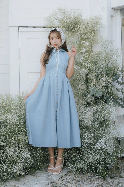 Denim Amerian Sleeve Long Dress