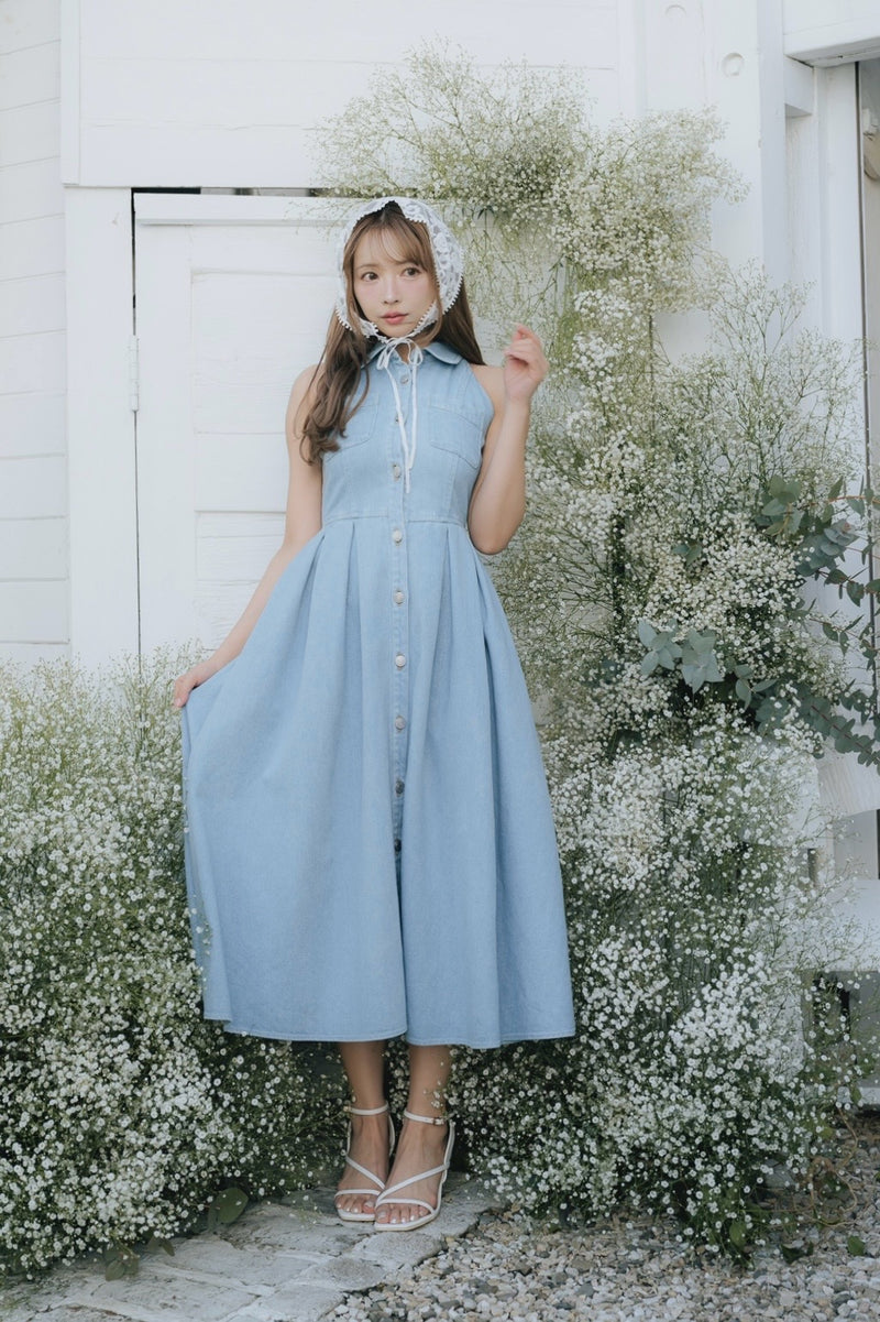 Denim Amerian Sleeve Long Dress