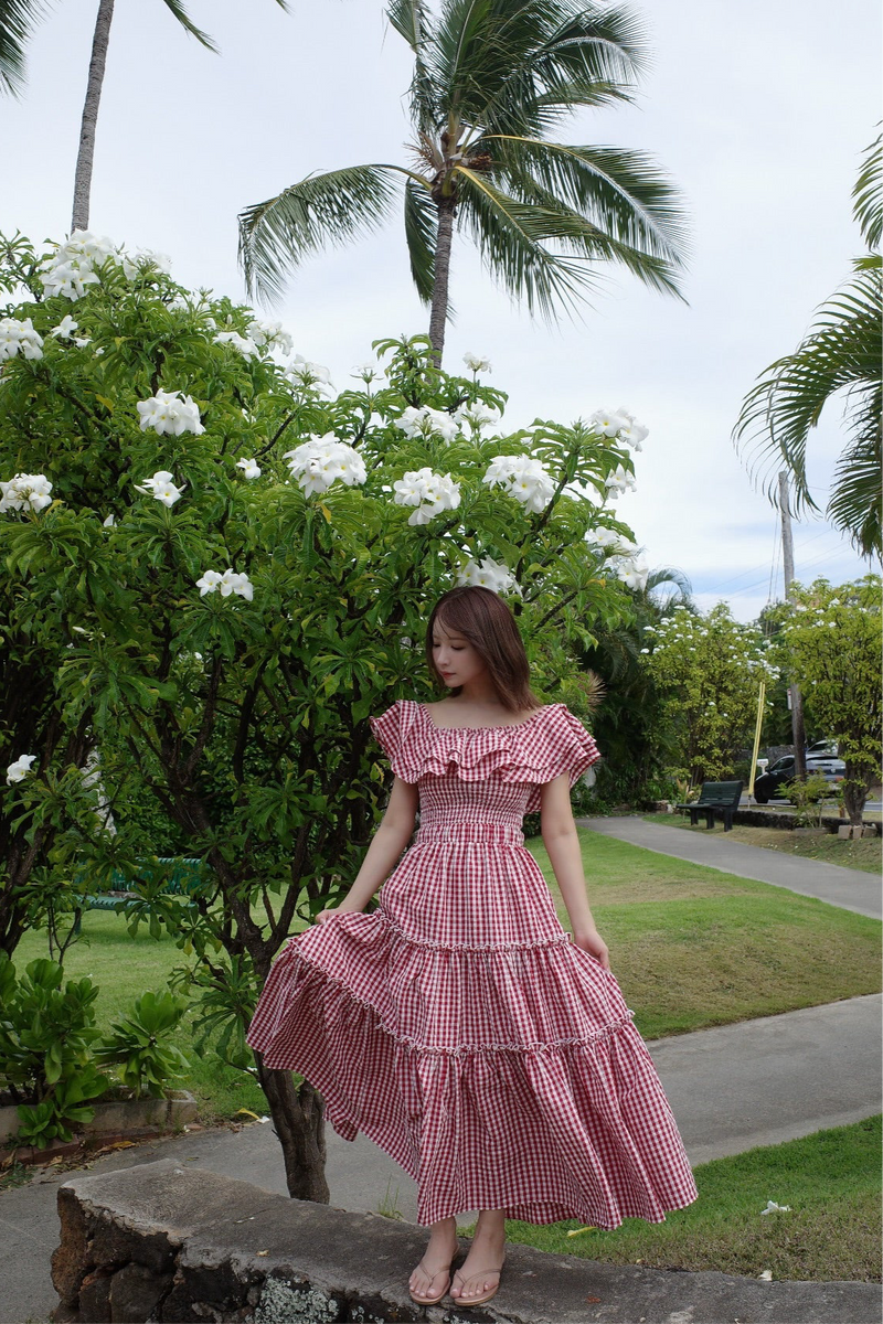 Gingham Check Double Ruffle Dress