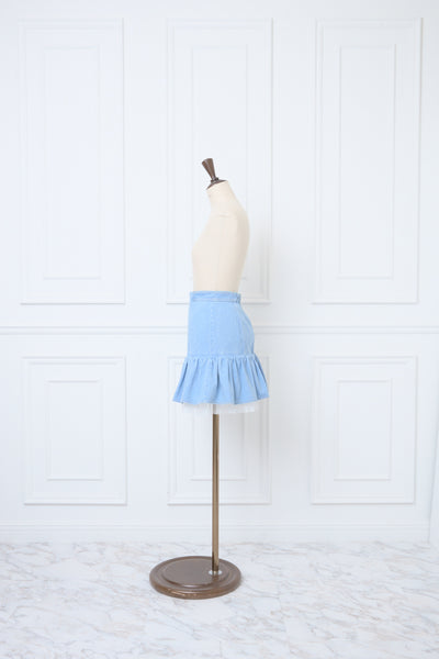 Sheer Hem Denim Mini Skirt