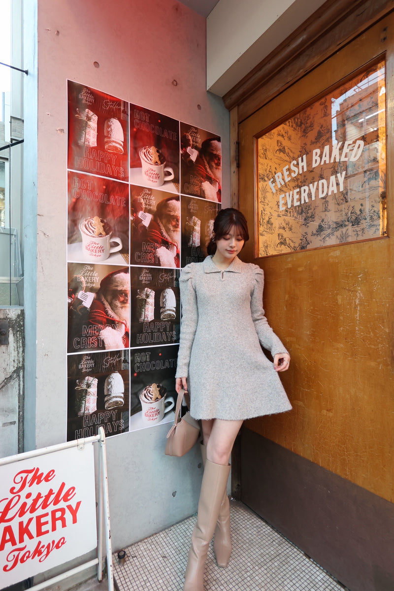 【12月中旬配送】Puff Sleeve Knit Dress