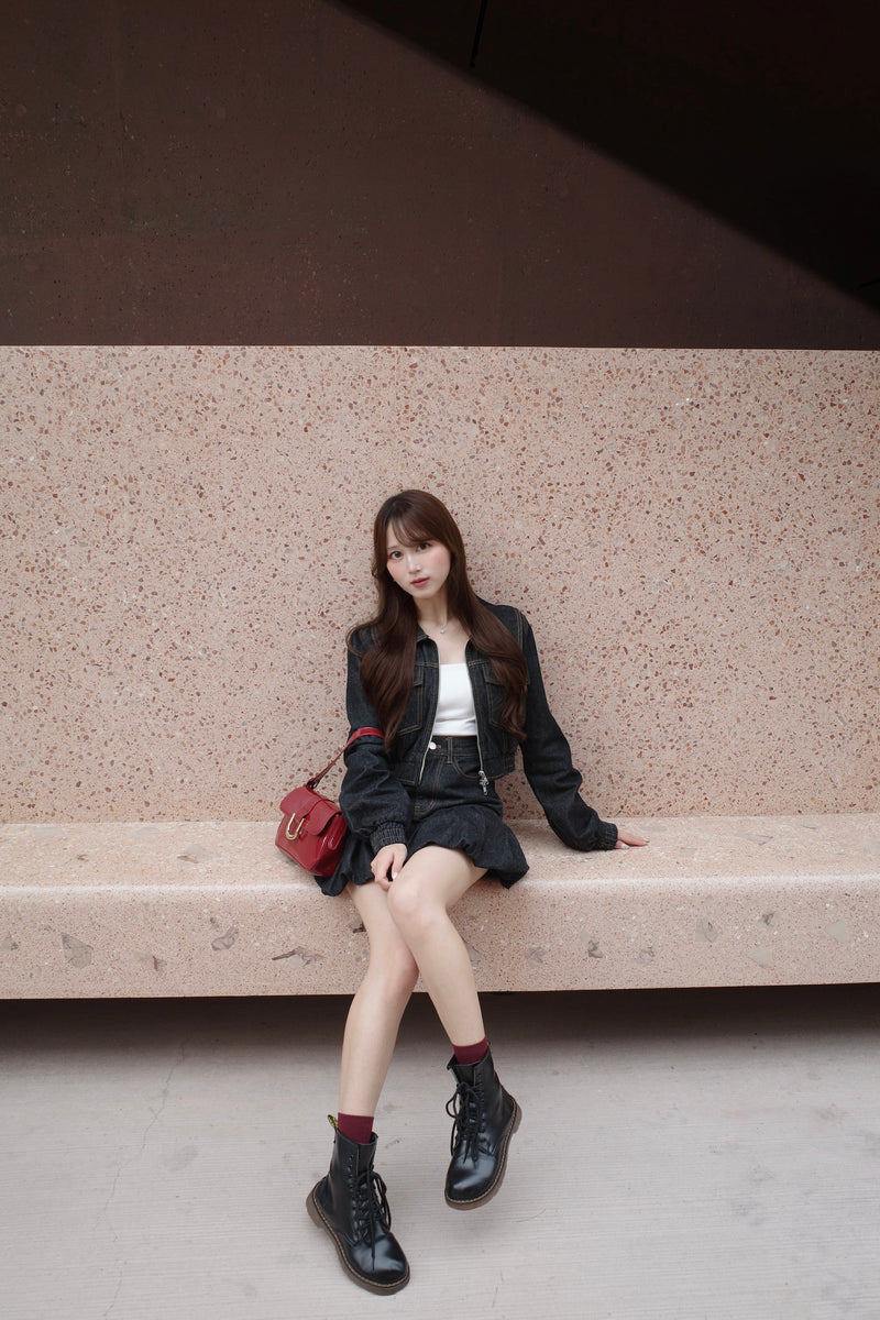 Denim Blouson & Balloon Skirt Set