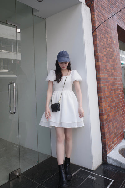 Sheer Ripple Mini Puff Dress