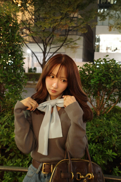 【12月中旬配送】Ribbon Tie Rib Kint Tops