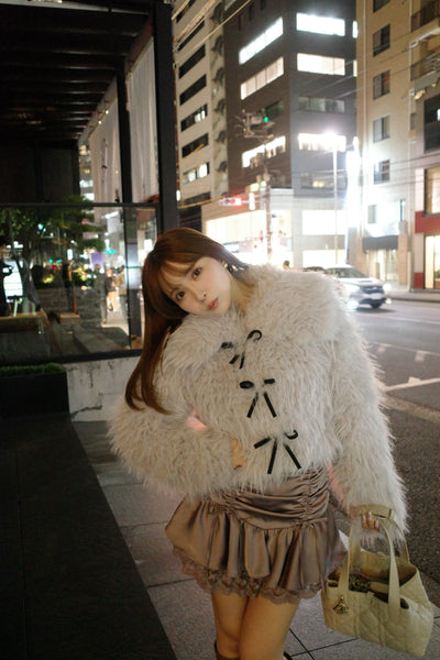 Poodle Fur Ribbon Short blouson