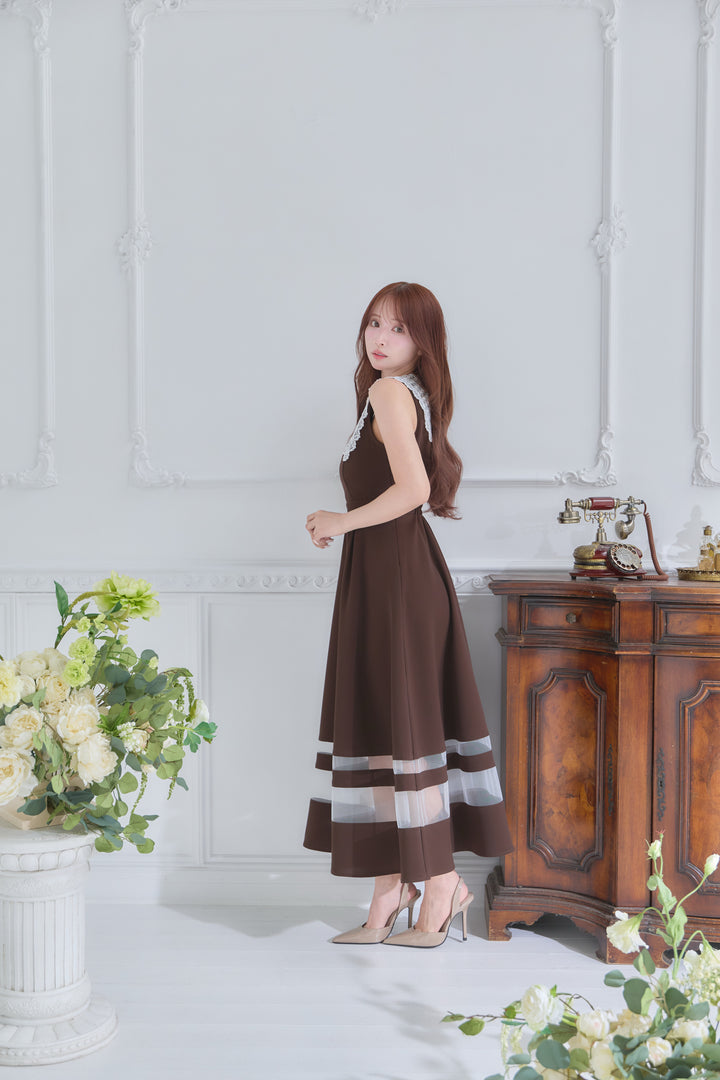 Lace Collar Sheer Line Dress - MISTREASS