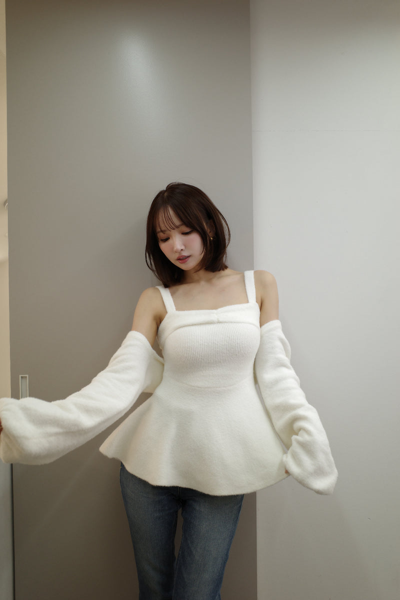 【10月上旬配送】Fuzzy Knit Peplum Cami & Bolero Set