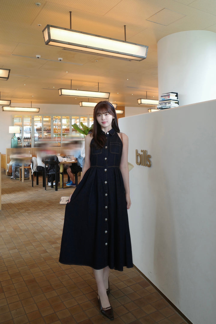 Denim Amerian Sleeve Long Dress - MISTREASS